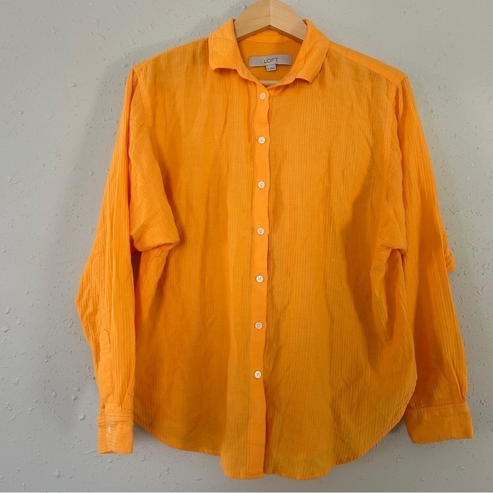 LOFT Orange Button Down Blouse Casual Fall Comfy XS